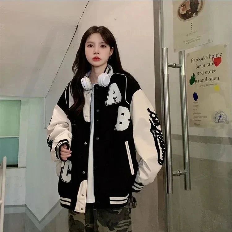 Y2K Oversized Lamb-Wool Bomber Jacket Women