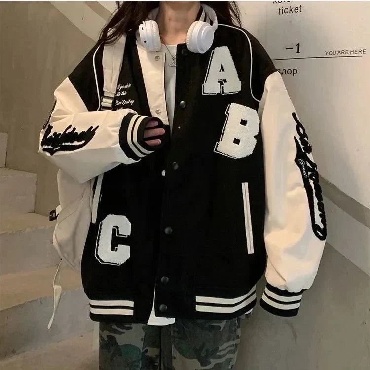 Y2K Oversized Lamb-Wool Bomber Jacket Women