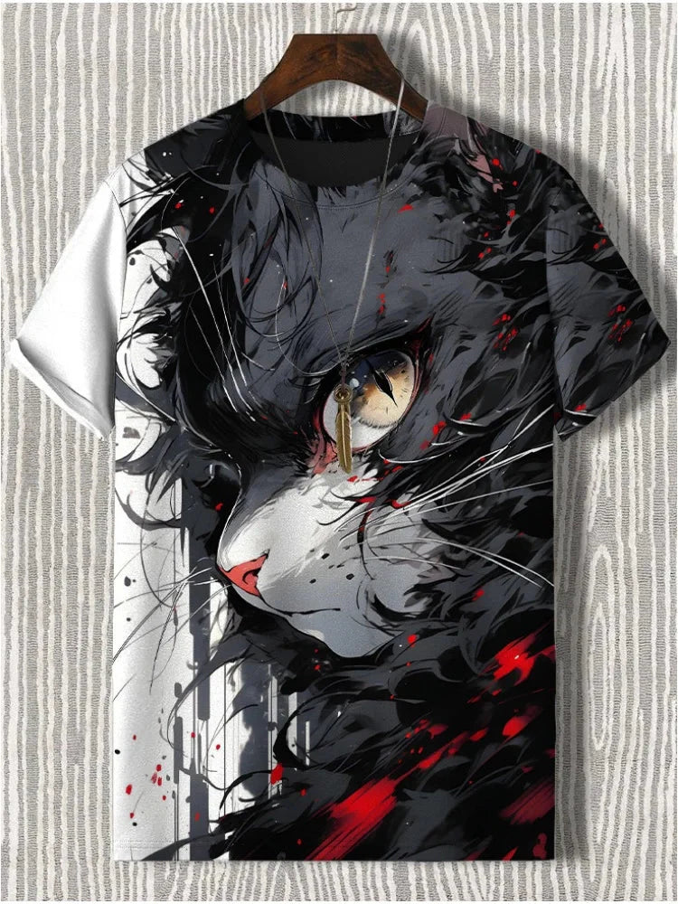 Samurai Cat Graphic T-Shirt – Japanese Style 3D Print Men's Tee