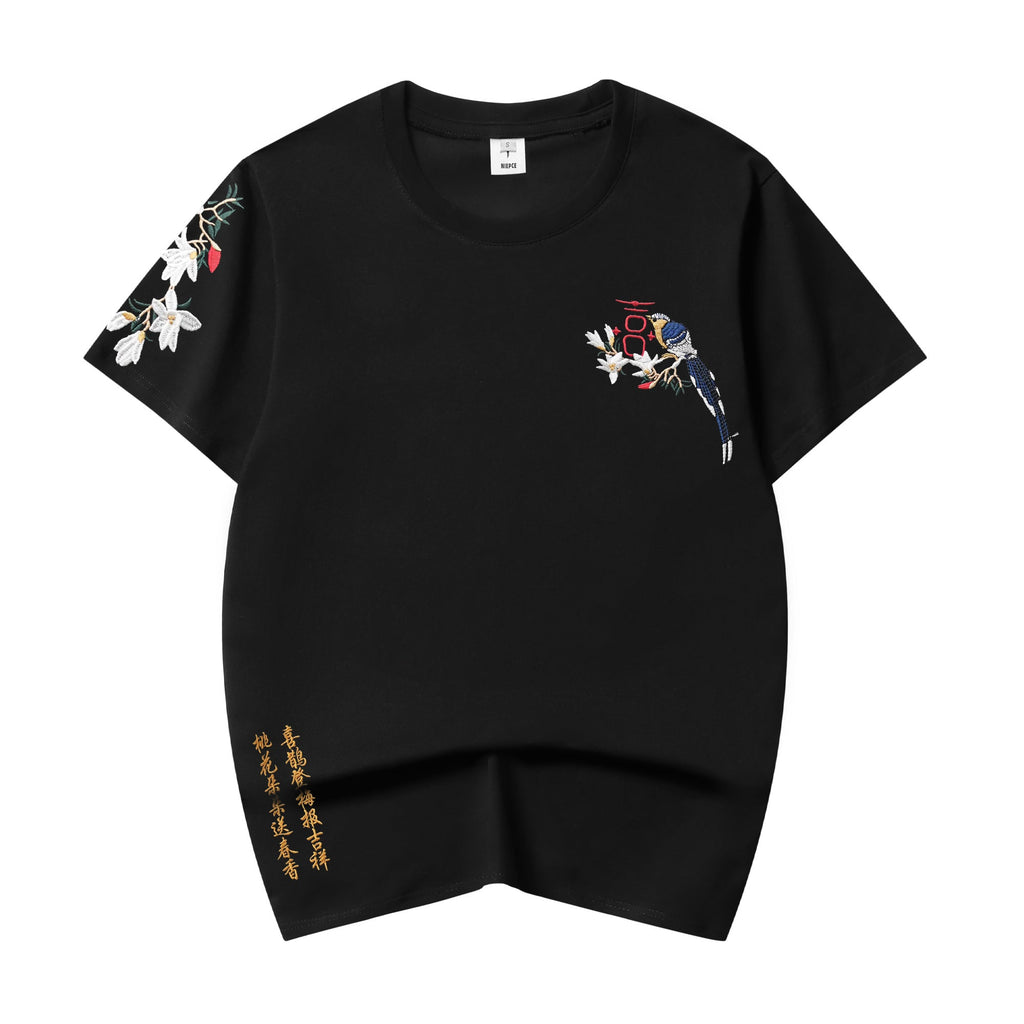 ET513 Flower and Birds Embroidered Tee