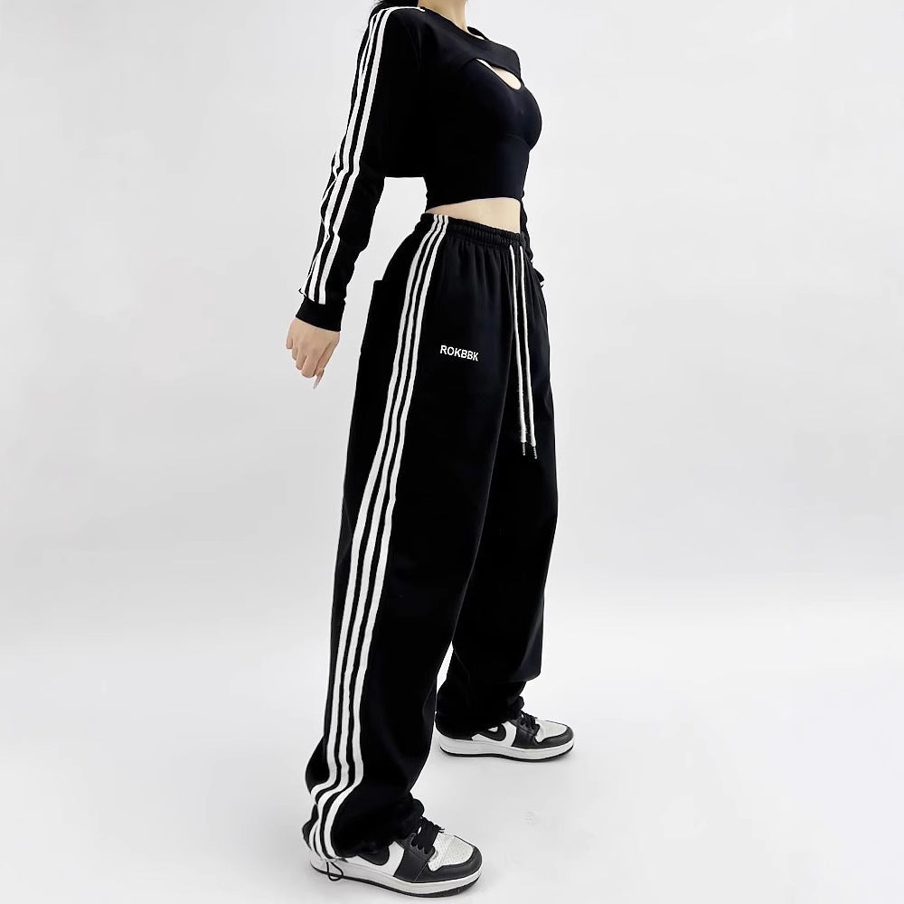 Embroidered Patchwork Wide-Leg Athletic Sweatpants | 4 Colors