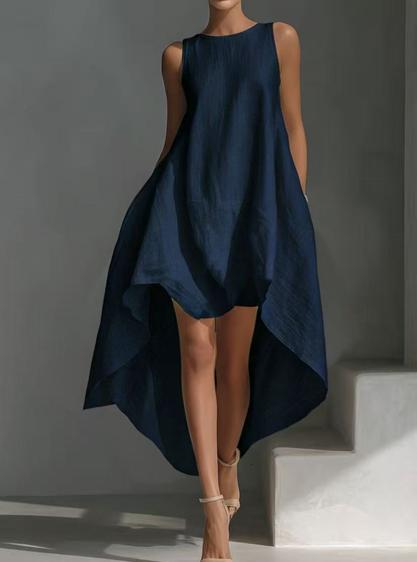 Sleeveless High-Low Irregular Hem Linen Blend Dress – Women's Summer Dress