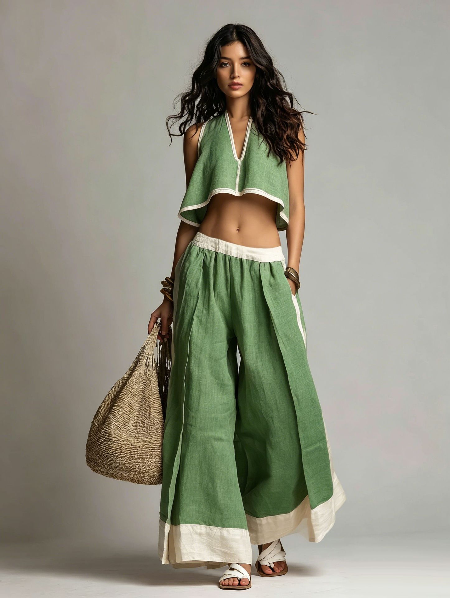 Sleeveless V-Neck Two-Piece Set – Solid Color Lounge & Casual Outfit
