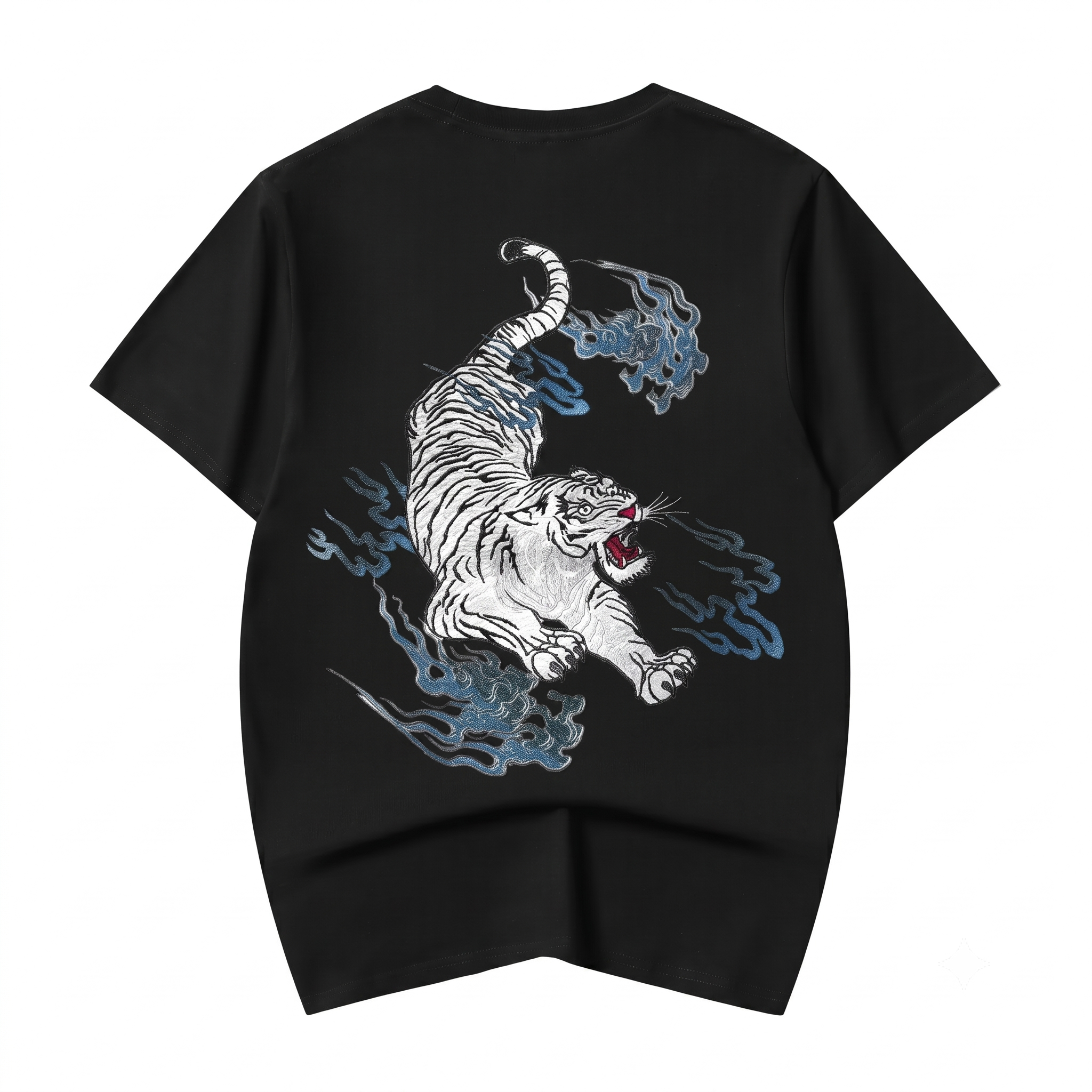 ET9817 Flaming White Tiger Embroidered Tee