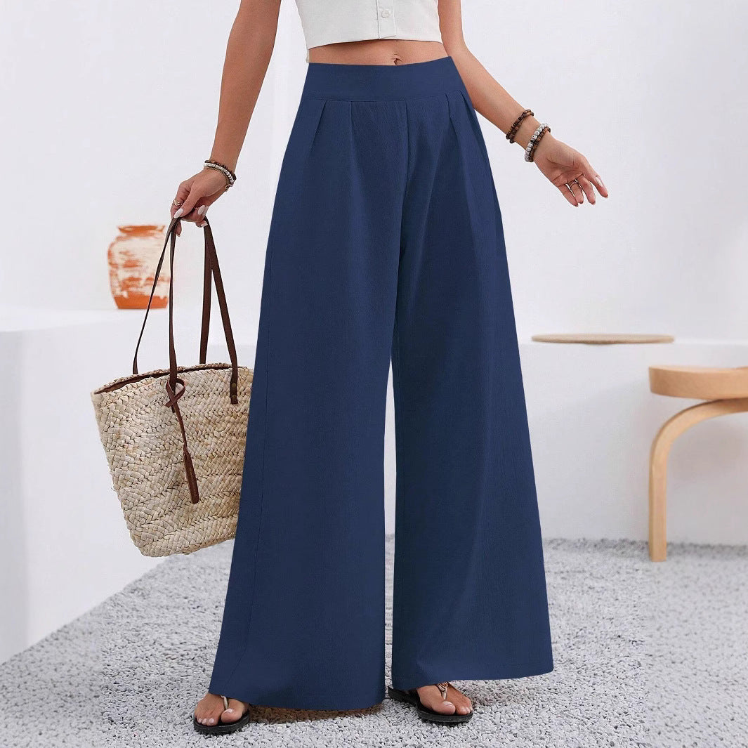 Women's High-Waist Wide-Leg Trousers with Pockets – Full Length