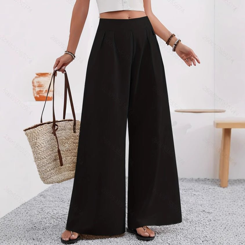 Women's High-Waist Wide-Leg Trousers with Pockets – Full Length